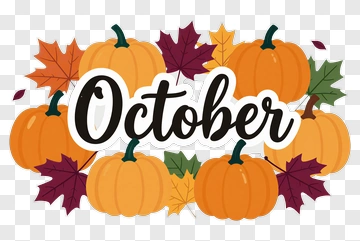 October With Pumpkins And Leaves PNG