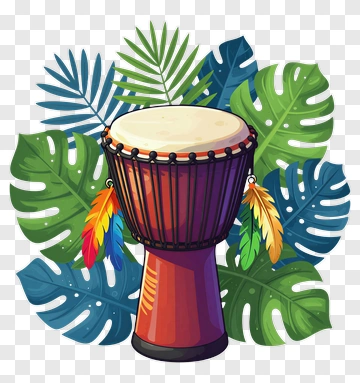 Colorful Drum Surrounded By Tropical Leaves PNG