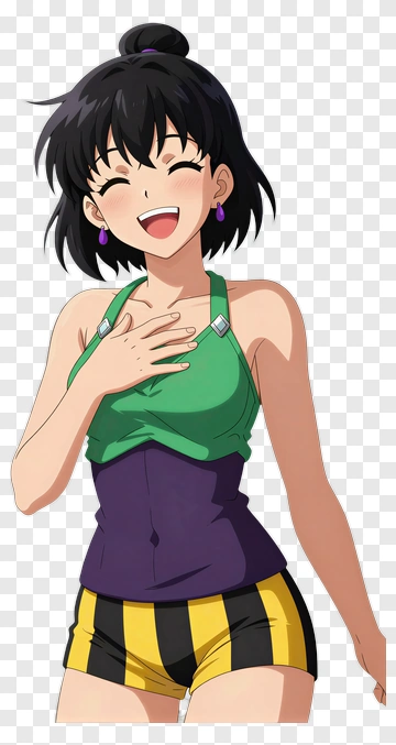 Smiling Girl In Green And Purple Outfit PNG