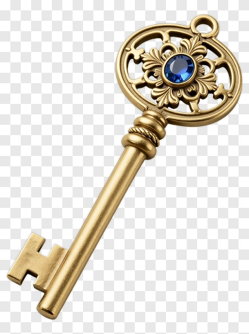 Vintage Key With Blue Gemstone PNG