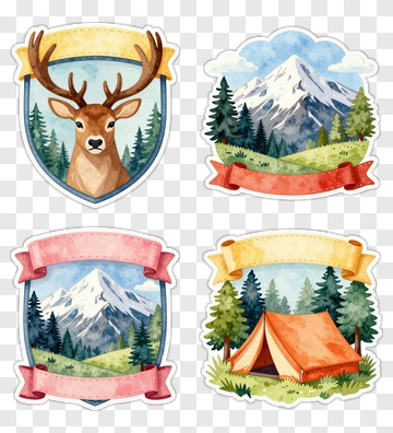 Watercolor Mountain And Forest Badge Design PNG