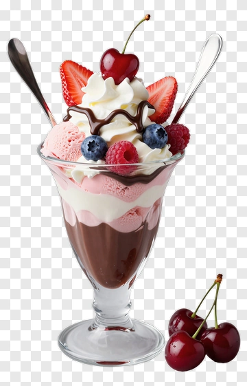Ice Cream Sundae With Berries And Cherries PNG
