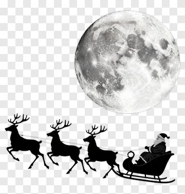 Santa Claus In A Sleigh Pulled By Reindeer Under The Moon PNG
