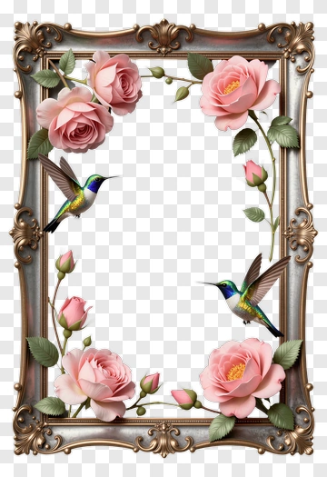 Floral Frame With Hummingbirds PNG