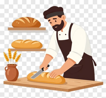 Baker Slicing Fresh Bread PNG