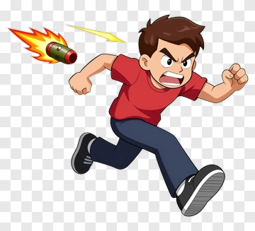Cartoon Boy Running From A Missile PNG