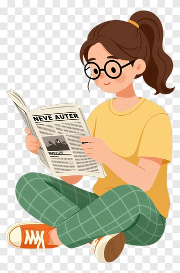 Girl Reading A Newspaper PNG