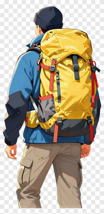 Man With A Yellow Backpack PNG