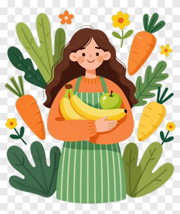 Woman Holding Fruits And Vegetables PNG