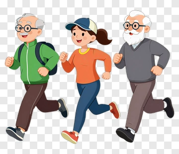 Cartoon Family Running Together PNG