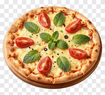 Pizza With Tomatoes And Mint Leaves PNG