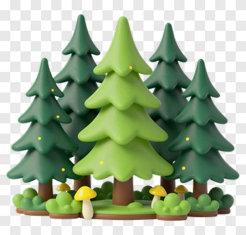 Colorful Felt Trees In A Forest Setting PNG