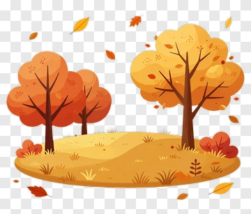 Colorful Autumn Landscape With Trees And Falling Leaves PNG