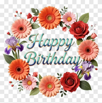Happy Birthday Floral Wreath PNG