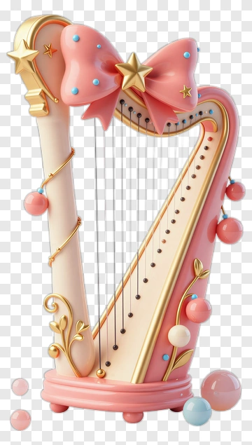 3D Pink Harp With Bow And Decorative Elements PNG