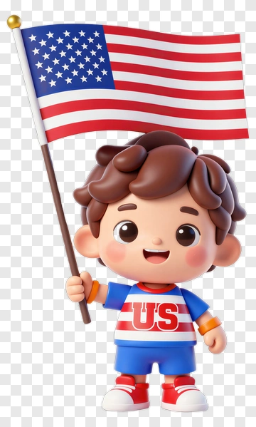 Cartoon Boy Holding A Us Flag PNG