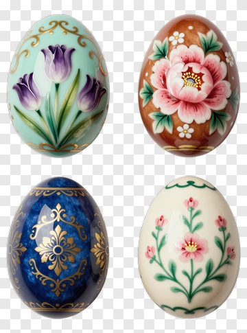 Decorative Easter Eggs With Floral Designs PNG