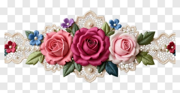 Colorful Floral Arrangement With Roses And Lace PNG