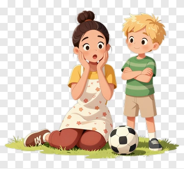 Cartoon Girl Surprised By Boy With Soccer Ball PNG