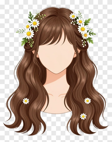 Long Brown Hair With Floral Accents PNG