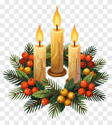 Christmas Candle Arrangement With Pine And Berries PNG