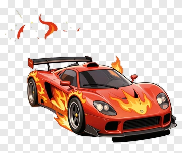 Cartoon Sports Car With Flames PNG