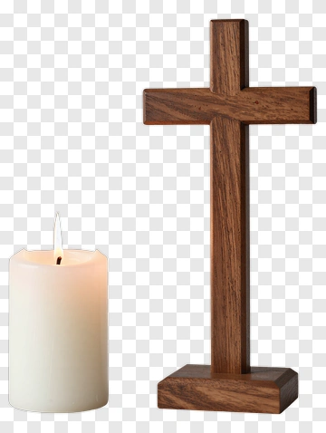 Wooden Cross And White Candle PNG