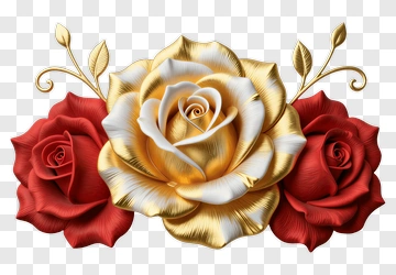 Golden And Red Roses Arrangement PNG