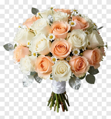 Bouquet Of White And Peach Roses With Green Leaves PNG