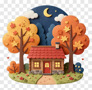 Colorful Autumn Cottage Surrounded By Trees PNG