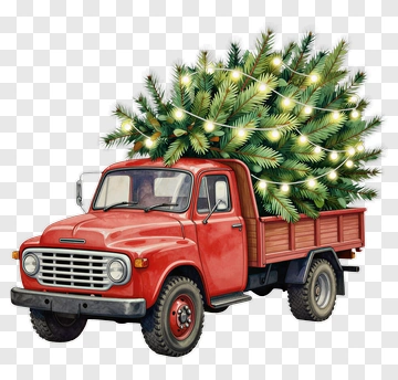 Red Truck Carrying A Christmas Tree PNG