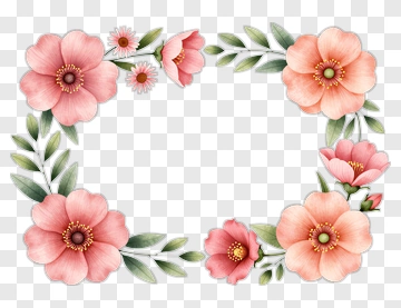 Floral Frame With Pink Flowers And Green Leaves PNG