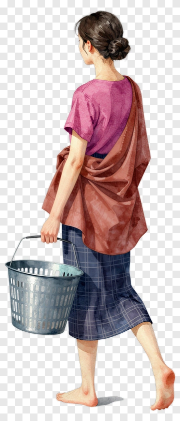 Woman Carrying A Laundry Basket PNG