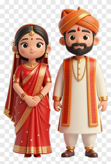 Cartoon Couple In Traditional Indian Attire PNG