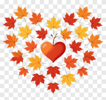Heart Shaped Arrangement Of Autumn Leaves PNG