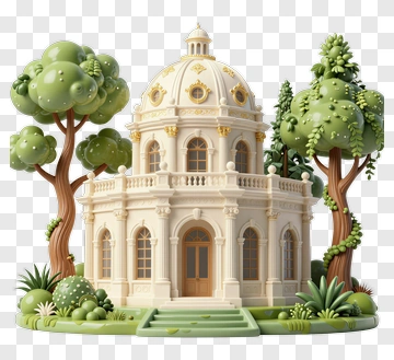 3D Garden House Surrounded By Trees PNG