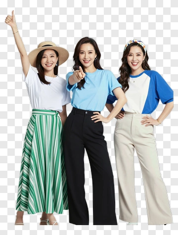 Fashionable Women Posing Together PNG