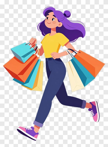 Cartoon Woman Carrying Shopping Bags PNG