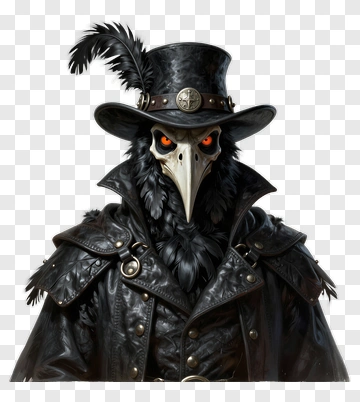 Plague Doctor In Black Leather Coat PNG