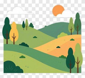 Colorful Landscape With Trees And Sun PNG