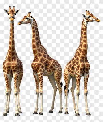 3D Giraffes Standing Together PNG