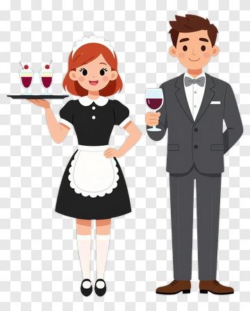 Waiter And Waitress Serving Drinks PNG