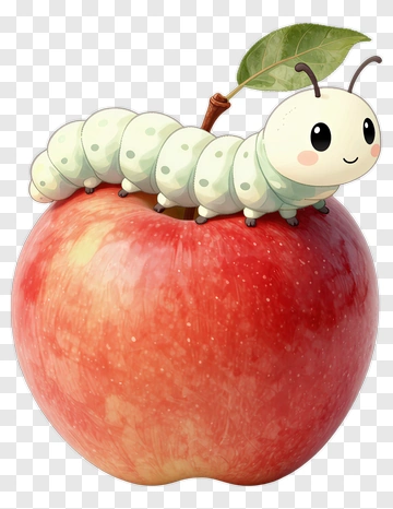 Cartoon Caterpillar On A Red Apple PNG