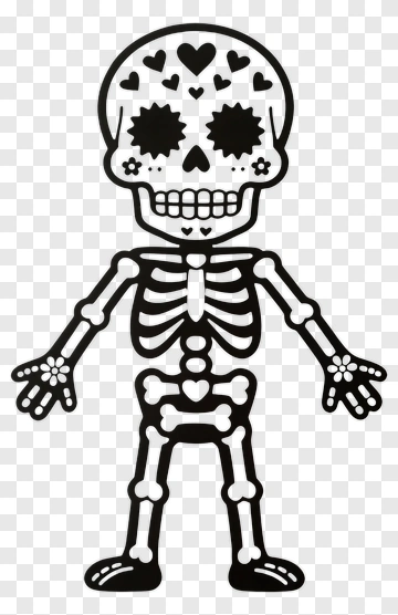 Cartoon Skeleton With Hearts And Flowers PNG