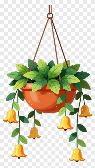Hanging Flower Pot With Yellow Flowers PNG