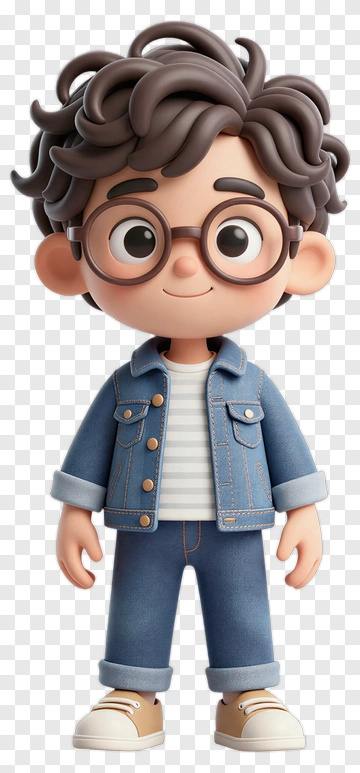 3D Boy Wearing Glasses And Denim Jacket PNG