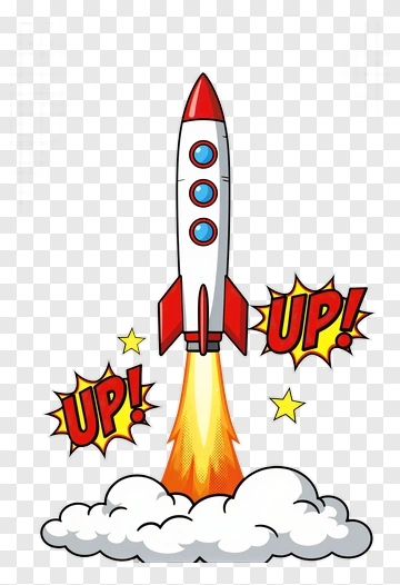 Cartoon Rocket Launching With Up Text PNG
