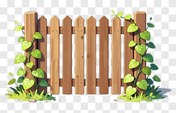 Wooden Fence With Green Vines PNG
