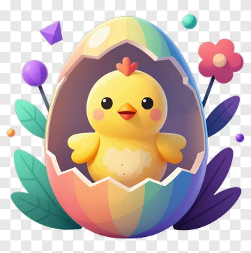 Cartoon Chick Hatching From A Colorful Egg PNG