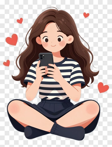 Cartoon Girl Using A Smartphone PNG